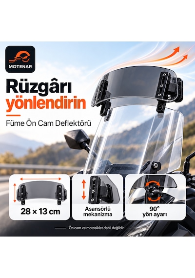 Motenar Füme Ön Cam Deflektörü 28 Cm Asansörlü Ayarlanabilir 1 Adet
