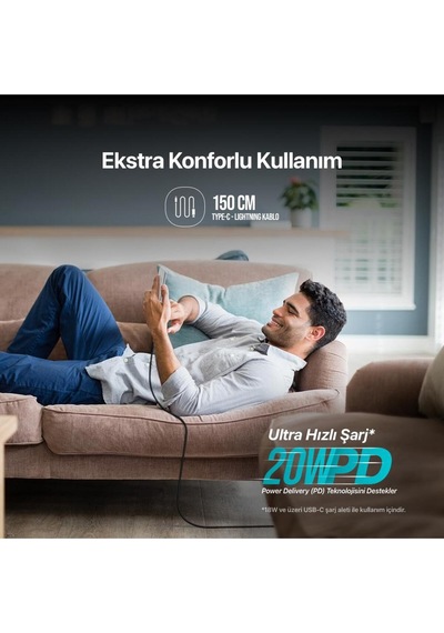 Ttec Type C Apple Uyumlu iPhone 11 12 13 14 Pro Max Lightning Şarj Ve Data Kablosu, Örgü Halat Tipi