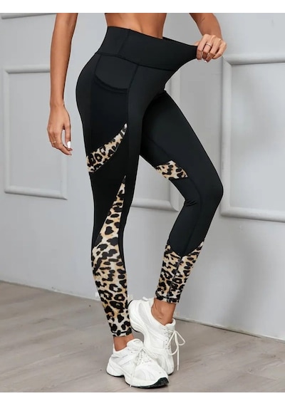 Efnaz Style Kadın Yüksek Bel Cep Detaylı Dalgıç Pantolon Leopar