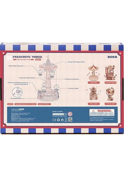Rokr Ea01 Müzik Kutusu Parachute Tower Music Box Dıy 3d Wooden Puzzle Maket Model Seti 3d Model Kit Detaylı Dekoratif Hobi Seti Ahşap Maket Hareketli Ve Işıklı