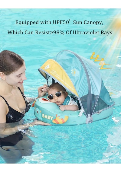 Mambobaby Yüzme Simidi - Green Monster, Emniyetli, Gölgelikli Ve Ayak Destekli