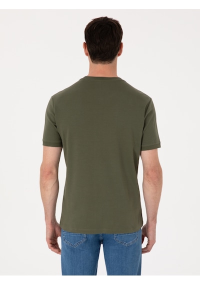 Haki Regular Fit %100 Pamuk Bisiklet Yaka Basic T-shirt Yeşil