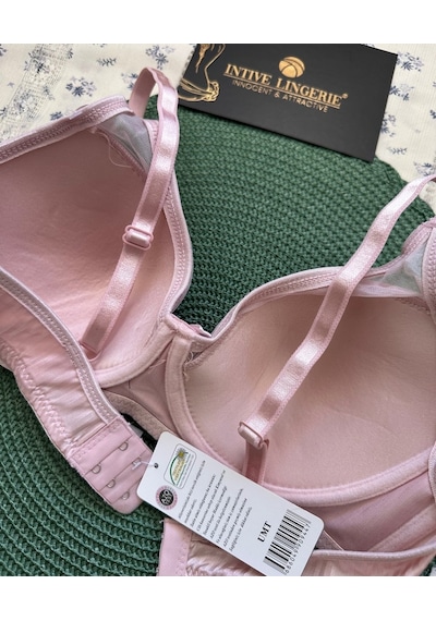 Evelyn Parlak Saten Çizgi Detaylı C Cup Balenli Desteksiz Önü Tül Pembe