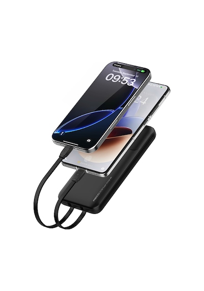 Recci Rpb-p67 Pd 20w Dijital Led Gösterge Type-c Ve Lightning Kablolu Powerbank 22.5w 10000mah Siyah Siyah