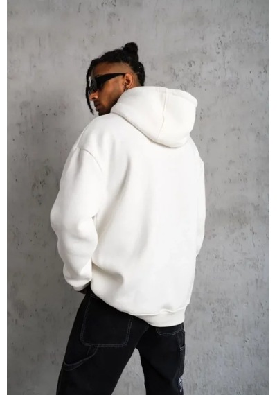 Modi Green Erkek Sokak Stili Beyaz 3 İplik Hoodie Kapüşonlu Sweatshirt Siyah L