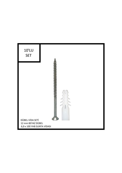 Dübel-vida Seti, Beyaz Dübel 12 Mm, 6,0x100 Yhb Sunta Vidası, 10 Adet
