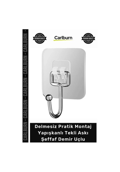 Mutfak Banyo Duvar Kancası Delmesiz Pratik Montaj Yapışkanlı Tekli Askı Şeffaf Demir Uçlu