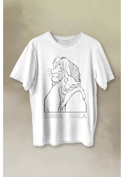 The Lion King Simba And Nala Beyaz Baskılı Tişört Unisex T-shirt 001