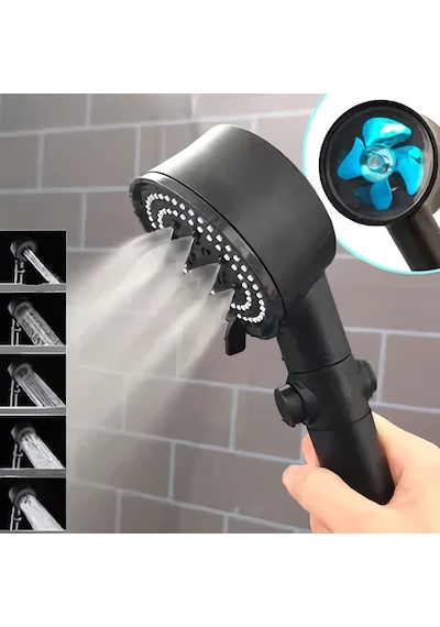Duş Başlığı Turbo Fan 5 Fonksiyonlu Duş Başlığı El Duşu Handshower, Siyah 1.sınıf Kaliteli Genel