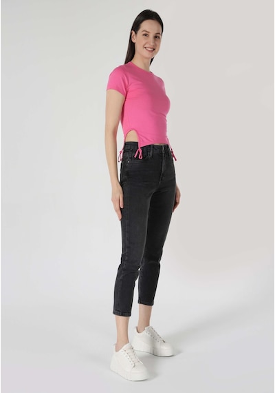 Colins Slim Fit Yuvarlak Yaka Kadın Pembe Kısa Kol Tişört Cl1063336 Q1.v2 Pın Pembe