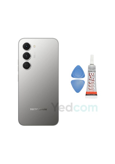 Tecno Spark 40 Pro Gri Arka Cam Batarya Pil Kapağı Telefon Arka Kapak Yapışkan Beraber
