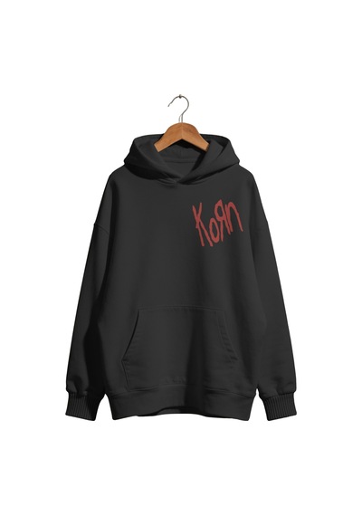 Sevbano Korn Rock Metal Müzik Grubu Baskılı Unisex Oversize Premium Kapüş Siyah