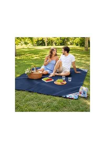Ağırlık Cepli Piknik Örtüsü 150x150 Cm Su Geçirmez+çantalı Lacivert