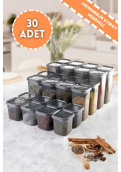 Rossel Premium Lüks Füme 30'Lu Erzak Saklama Kabı Etiket Hediyeli