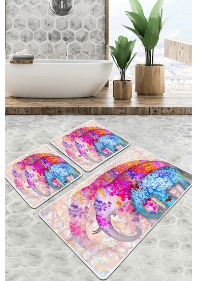 Borneo Banyo Halısı Djt 3 Lü Set Çok Renkli