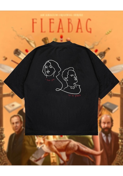 Tarzsokak Fleabag Baskılı Oversize Unisex Pamuklu Nefes Alan Kalın Kumaşlı Siyah