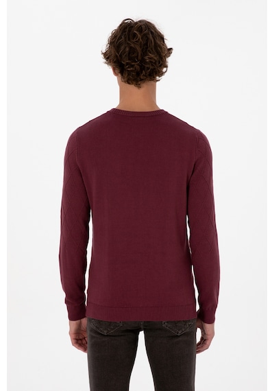 U.S. Polo Assn. Erkek Slim Fit Bisiklet Yaka Desenli Bordo Kazak 50315748-VR177
