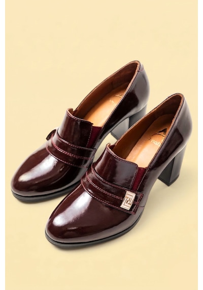 Analin Shoes Kadın Hakiki Deri Toka Detaylı Klasik Topuklu Ayakkabı Bordo