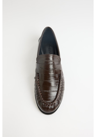 Lutvelizade Loafer 2517 Klasik Deri Görünümlü Oval Burun Acı Kahve Su Yolu Kadın Loafer
