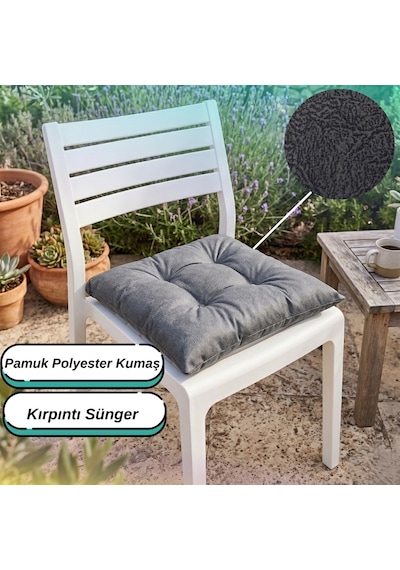 3'lü Set 40x40 Cm Antrasit Modern Sandalye Minderi - Konforlu Bahçe, Mutfak Ve Yemek Masası Sandalye Minderi Bağcıksız Sade Tasarım Antrasit - Gri