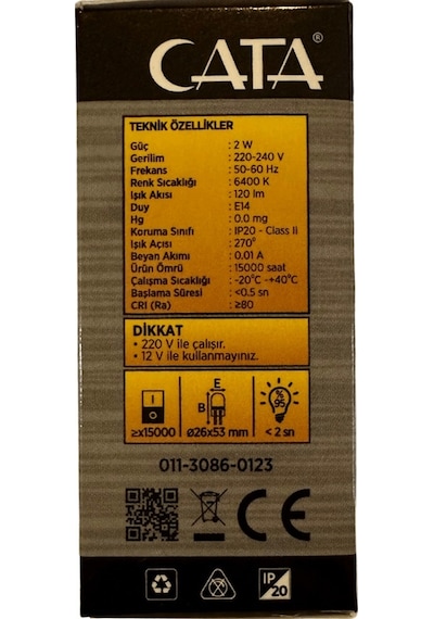 Cata Ct-4261 2w 6500k Beyaz Işık E14 Duylu Mini Led Ampul 2 Adet
