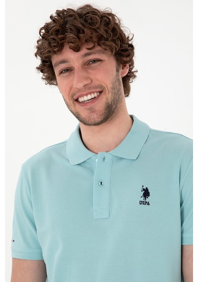 U.S. Polo Assn. Erkek Slim Fit Polo Yaka Açık Mavi Basic Tişört 50298041-VR083