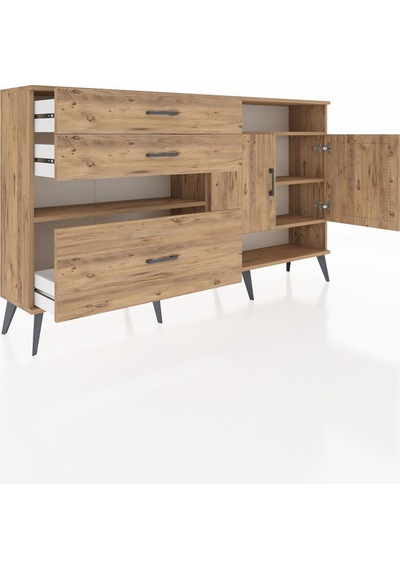 Arges Konsol 4 Raflı 3 Çekmeceli 2 Kapaklı 176x30x99 Çam-çam Çam-çam