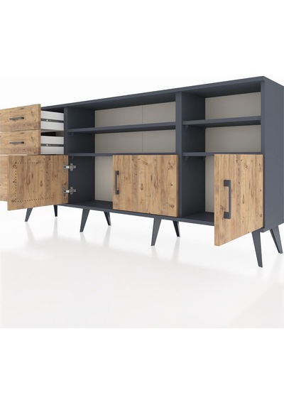 Arges Konsol 4 Raflı 3 Çekmeceli 3 Kapaklı 176x30x83 Antrasit-çam/çam Çam/çam Arges Konsol 4 Raflı 3 Çekmeceli 3 Kapaklı 176x30x83 Antrasit-çam/çam Çam/çam