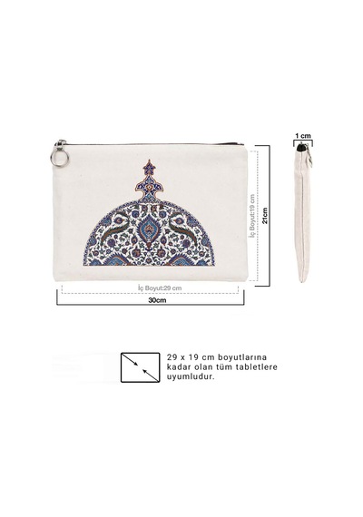 Türk El Sanatları Tablet/portföy Çanta - Astarlı 30x21 Cm Beyaz - No.015 Beyaz - Siyah