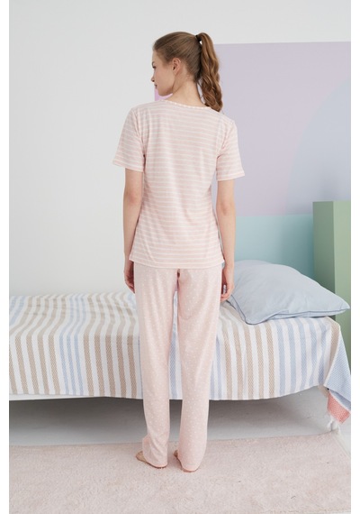 Siyah İnci Pamuklu Örme Pijama Takım 24117055 Çok Renkli