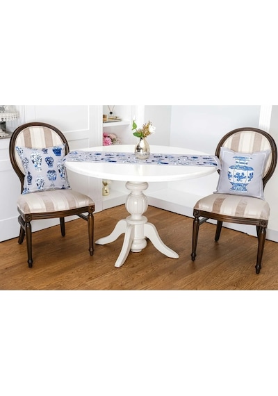 Vista Baskılı Kumaş Kreme Mavi Runner Kırlent Seti 3 Parça 45x45 Cm 1372 Mavi
