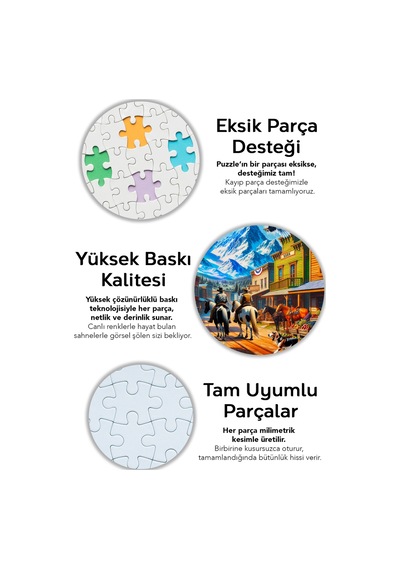 2 Adet 1000 Parça Puzzle - Aslan Kral Kedi Ve Vahşi Batı Kasabası Yapboz 68x48 Cm