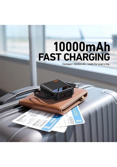 10.000 Mah Mini Type-c Kablolu 20w Hızlı Şarj Fultech Lcd Ekranlı Taşınabilir Powerbank