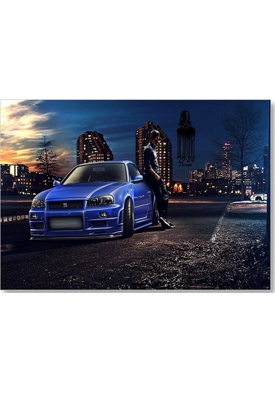 Cakasepetim Hızlı Ve Öfkeli Paul Walker Mavi Nissan Ahşap Mdf Tablo