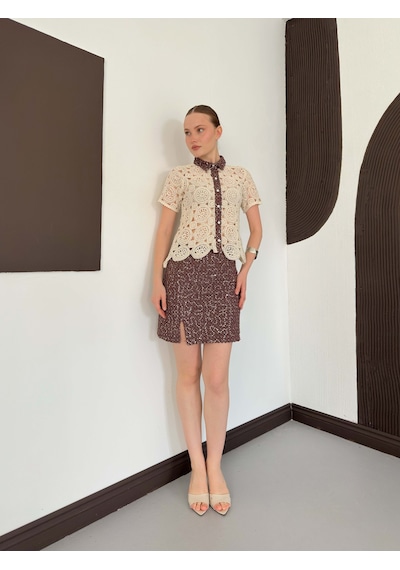 Verymoda Pullu Kot Etek D2853 Kahve