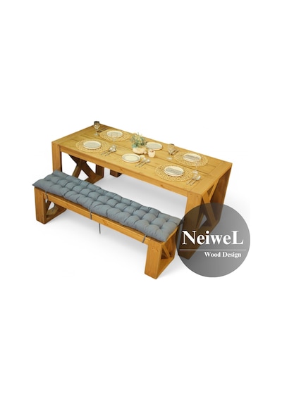Neiwel Garden Mora Doğal Ahşap Banklı Bahçe Masa Takımı-100-200 Takım Açık Ceviz