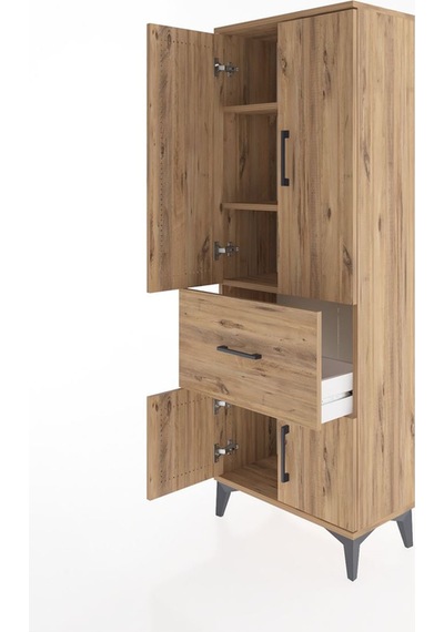 Arges Dolap 3 Raflı Tek Çekmeceli 4 Kapaklı 60x30x163 Çam-çam Çam