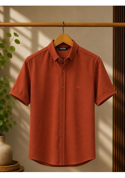 Classics Men Cafes Likralı Kısa Kol Slim Fit Erkek Gömlek - 7735 Kiremit Classics Men Cafes Likralı Kısa Kol Slim Fit Erkek Gömlek - 7735 Kiremit
