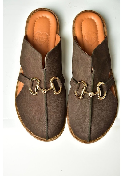 Fox Shoes U944150403 Kahverengi Hakiki Deri Önü Kapalı Kadın Terlik Kahverengi-hakiki Deri