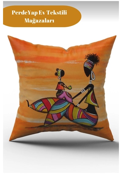 Afrika Etnik Figürlü Modern Tasarım Desenli 4lü Dijital Baskılı Kırlent Kılıfı 43 X 43 Cm 014 Kırmızı