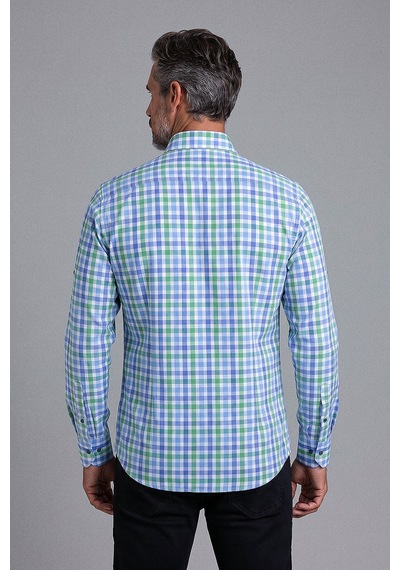 Bisse Mavi Regular Fit Cepsiz Uzun Paşa Yaka Gömlek Gmeks261043 E35