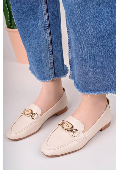 Aymood Kadın Loafer Makosen Casual Tokalı Günlük Ayakkabı Şık Ve Rahat C Nude Cilt Bej