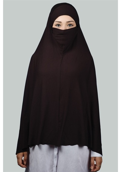 Altobeh Hazır Türban Peçeli Pratik Eşarp Tesettür Nikaplı Hijab - Namaz Örtüsü Sufle (5XL) - Koyu Kahverengi