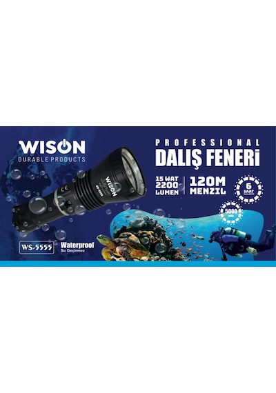 Wison Ws-5555 Şarjlı Su Altı Dalış El Feneri 15w 2200 Lümen
