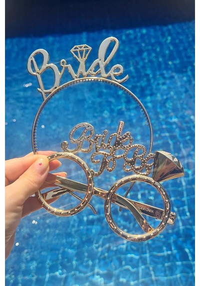 Bride Taç Ve Gözlük Seti Bride To Be Taç Gözlük Plastik Set Rose Gold 3+ Yaş