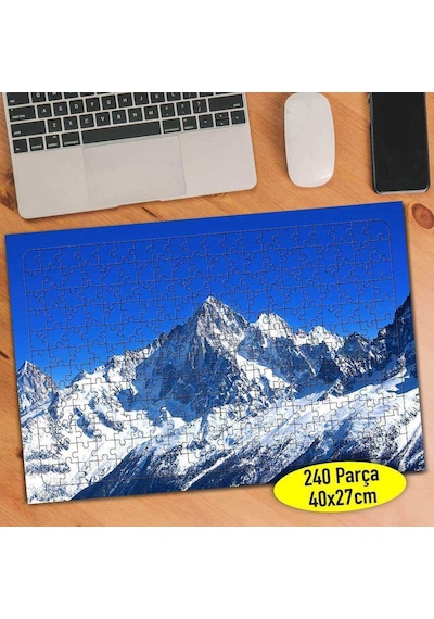 Mavi Gökyüzü Karlı Dağ Manzara 240 Parça Puzzle Yapboz-50758837