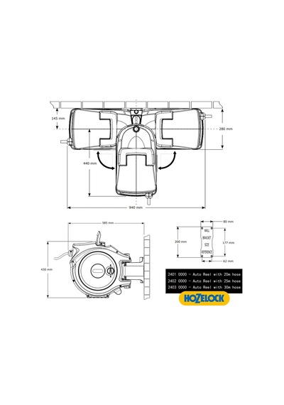 2401-3460h Duvara Monte 20 M Hortumlu Otomatik Geri Sarmalı Hortum Toplama Makara Seti + 26