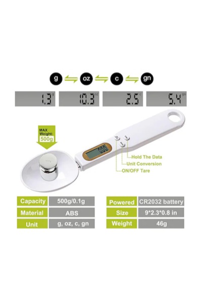Sirius Dijital Kaşık Tartı Hassas Ölçümlü Kaşık Terazi 500g/0,1g