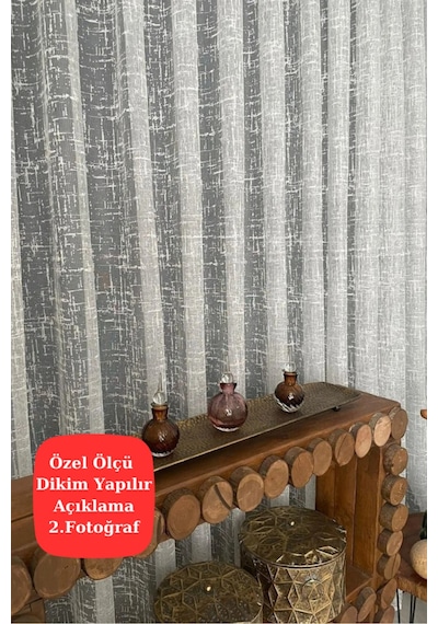 Ağır Gramajlı Çizgili Kareli Örme Desen Tül Perde Sık Pile Kırık Beyaz