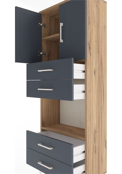 Arges Dolap 3 Raflı 4 Çekmeceli 2 Kapaklı 60x30x163 Çam-antrasit Atlas Çam